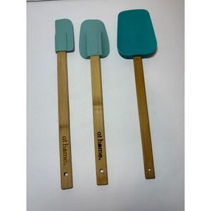 At Home Silicone Spatula Set 3 Piece Teal Aqua Bamboo Handles Kitchen Utensils‎